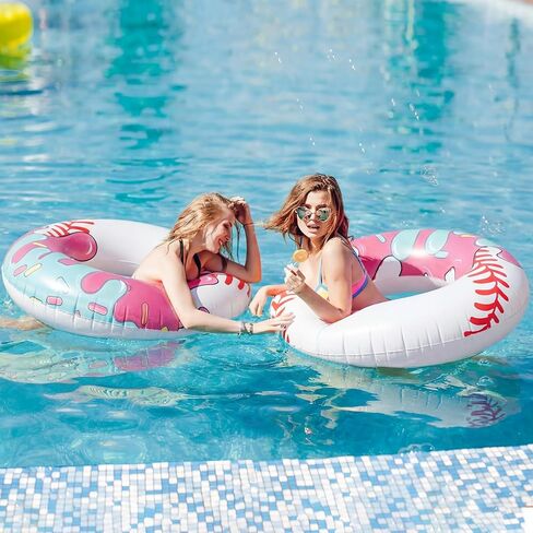 2 Pcs Ice Cream Drip Baseball Pool Floats 42.5 Inch Inflatable Swim Rings Summer Beach Pool Toys for Adult Ice Cream Baseball Party Themed Birthday Bridal Shower Party Supplies in Kuwait