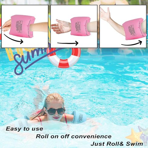 2 Pack Arm Floaties for Kids and Adults- Inflatable Floaties for Kids 6-12yrs, Blow up Water Wings for Toddlers, Swimming Arm Pool Floats for Children and Adults 30-150LBS(Pink and Pink) in Kuwait