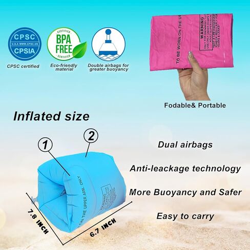 2 Pack Arm Floaties for Kids and Adults- Inflatable Floaties for Kids 6-12yrs, Blow up Water Wings for Toddlers, Swimming Arm Pool Floats for Children and Adults 30-150LBS(Pink and Pink) in Kuwait