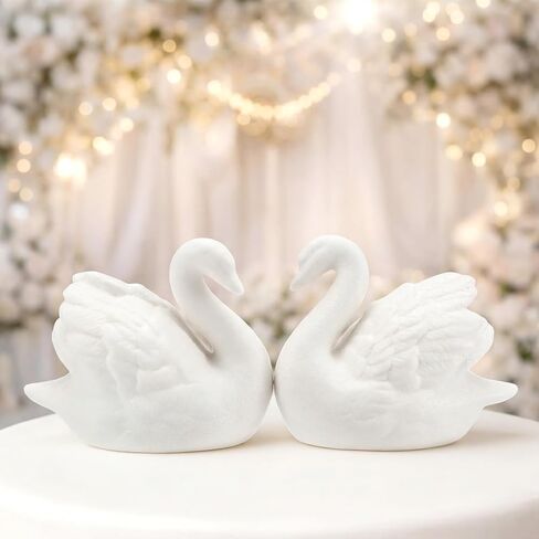 Hoteam 2 Pcs Swan Cake Topper Couple Wedding Cake Toppers Decor Vintage Elegant Ceramics Wedding Decor Novios Para Pastel for Anniversaries Engagement Party Bridal Showers Romantic Desk Decoration in Kuwait