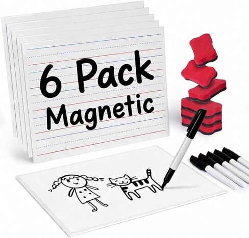6 عبوات من لوحات GAMENOTE المغناطيسية للمسح الجاف للأطفال، 9 × 12 لوحة بيضاء مبطنة وفارغة على الوجهين مع علامات وممحاة، ولوحة كتابة للفصول الدراسية الصغيرة والمدرسة المنزلية in Kuwait