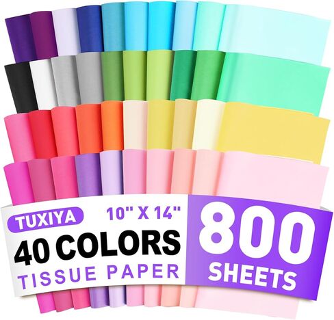 TUXIYA 400 PCS Tissue Paper,14" X 10" Colored Tissue Paper for Packaging, 40-Color Tissue Paper Bulk for Gift Bags,Crafts,Birthday Party Decoration and Wedding in Kuwait