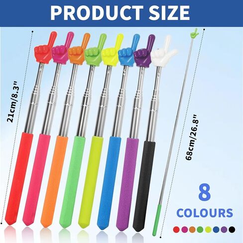 8 Pcs Teacher Pointer Stick for Classroom Extendable Up to 27 Inches, Pointer Finger Telescoping Retractable Pointing Stick Reading Aid for Presentation Whiteboard (8 Colors) in Kuwait