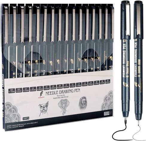 16 Pack Micro Fineliner Drawing Pens - Waterproof Black Ink, Assorted Tip Sizes for Sketching, Manga, Anime, Comic, Art Writing, Journaling & Architectural Design in Kuwait