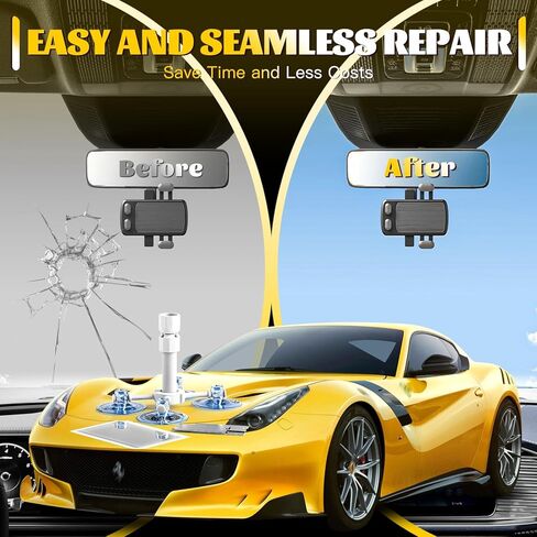 CLAMPER Windshield Crack Repair Kit, Windshield Repair Kit for Chips and Cracks, 4 Pcs Car Glass Repair Kit, Cracks Gone Glass Repair Kit Automotive Quick Fix for Chips, Cracks, Bullseyes (Yellow) in Kuwait