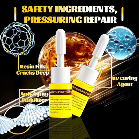 CLAMPER Windshield Crack Repair Kit, Windshield Repair Kit for Chips and Cracks, 4 Pcs Car Glass Repair Kit, Cracks Gone Glass Repair Kit Automotive Quick Fix for Chips, Cracks, Bullseyes (Yellow) in Kuwait