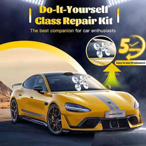 CLAMPER Windshield Crack Repair Kit, Windshield Repair Kit for Chips and Cracks, 4 Pcs Car Glass Repair Kit, Cracks Gone Glass Repair Kit Automotive Quick Fix for Chips, Cracks, Bullseyes (Yellow) in Kuwait