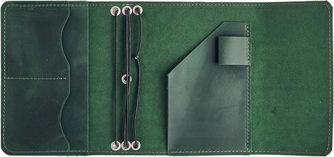 Genuine Leather A6 Journal Cover – Refillable Handmade Notebook Cover with 3 Elastic Bands, Pen Loop & Card Pockets – Travel Diary Case Fits A6 4.1" x 5.8" Notebooks (Paper Not Included), Green in Kuwait