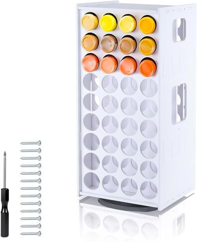 72 Holes Painting Bottle Organizer Storage Tower, 360° Spinning Vertical Painting Bottle Holder Rack, Wall-Mountable Art Craft Supply Storage Stand for Studio Painter (White) in Kuwait