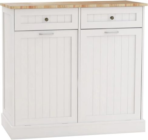 Two Drawers and Two-Compartment Tilt-Out Trash Cabinet Kitchen Trash Cabinet-White in Kuwait