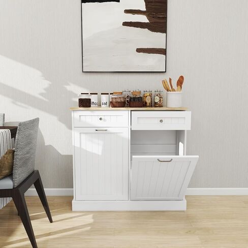 Two Drawers and Two-Compartment Tilt-Out Trash Cabinet Kitchen Trash Cabinet-White in Kuwait