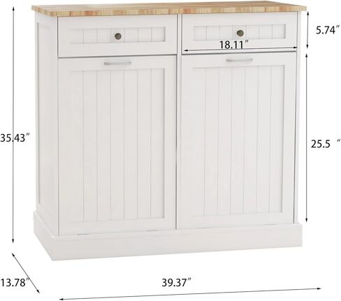Two Drawers and Two-Compartment Tilt-Out Trash Cabinet Kitchen Trash Cabinet-White in Kuwait
