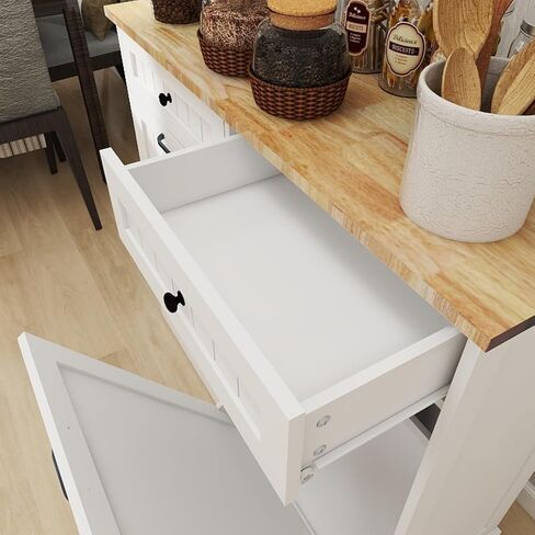 Two Drawers and Two-Compartment Tilt-Out Trash Cabinet Kitchen Trash Cabinet-White in Kuwait