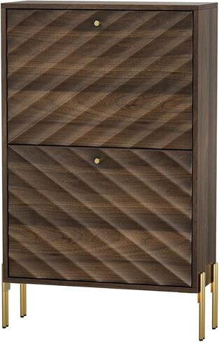 23.6 Inch Walnut Shoe Cabinet, Mid-Century Modern freestanding Shoe Cabinet, Freestanding Organizer with Metal Legs, Suitable for Entry, Hallway and Entryway in Kuwait
