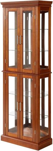 Curio Cabinet Lighted Curio Diapaly Cabinet with Adjustable Shelves and Mirrored Back Panel, Tempered Glass Doors (Walnut, 6 Tier), (E26 Light Bulb not Included) in Kuwait
