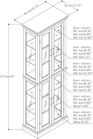 Curio Cabinet Lighted Curio Diapaly Cabinet with Adjustable Shelves and Mirrored Back Panel, Tempered Glass Doors (Walnut, 6 Tier), (E26 Light Bulb not Included) in Kuwait