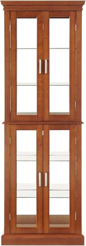 Curio Cabinet Lighted Curio Diapaly Cabinet with Adjustable Shelves and Mirrored Back Panel, Tempered Glass Doors (Walnut, 6 Tier), (E26 Light Bulb not Included) in Kuwait
