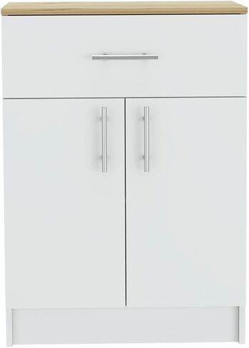Pantry Organizer Cabinet 33" H, One Drawer, Two Interior Shelves, Two Doors, White/Light Oak in Kuwait