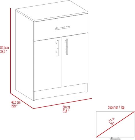 Pantry Organizer Cabinet 33" H, One Drawer, Two Interior Shelves, Two Doors, White/Light Oak in Kuwait