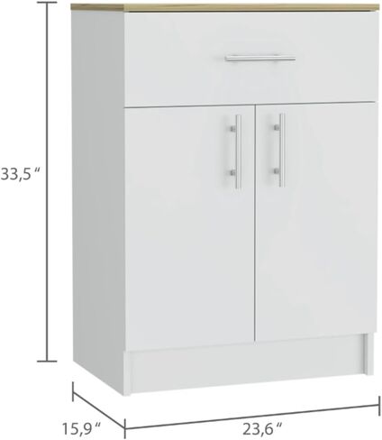 Pantry Organizer Cabinet 33" H, One Drawer, Two Interior Shelves, Two Doors, White/Light Oak in Kuwait