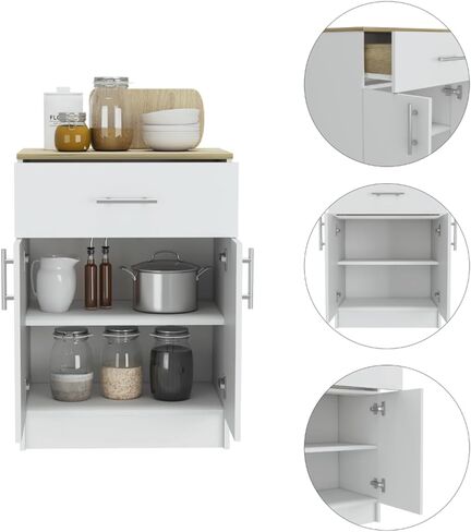 Pantry Organizer Cabinet 33" H, One Drawer, Two Interior Shelves, Two Doors, White/Light Oak in Kuwait