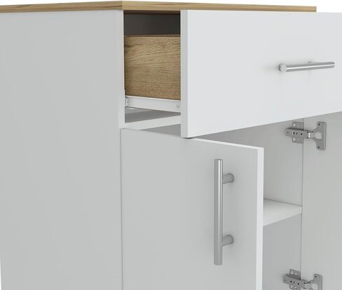 Pantry Organizer Cabinet 33" H, One Drawer, Two Interior Shelves, Two Doors, White/Light Oak in Kuwait