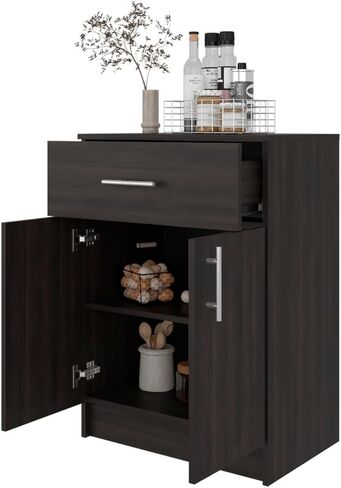 Pantry Cabinet 33" H with Top Drawer, Double Doors and Interior Shelves, Dark Walnut in Kuwait