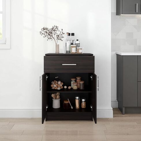 Pantry Cabinet 33" H with Top Drawer, Double Doors and Interior Shelves, Dark Walnut in Kuwait