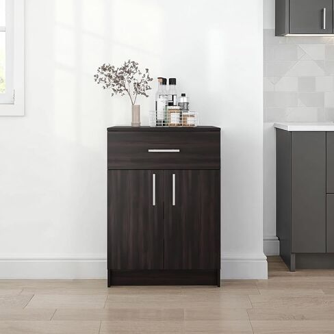 Pantry Cabinet 33" H with Top Drawer, Double Doors and Interior Shelves, Dark Walnut in Kuwait