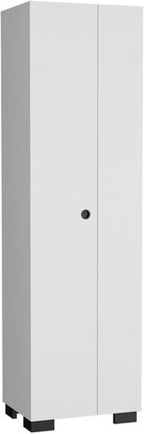Broom Cabinet Double-Door Design with Inner Shelves and Side Hangers, White in Kuwait