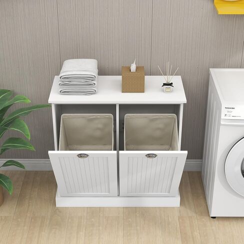 Two-Compartment Tilt-Out Laundry Sorter Cabinet-White in Kuwait