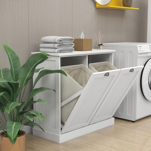 Two-Compartment Tilt-Out Laundry Sorter Cabinet-White in Kuwait