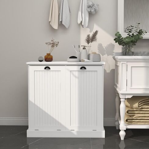 Two-Compartment Tilt-Out Laundry Sorter Cabinet-White in Kuwait