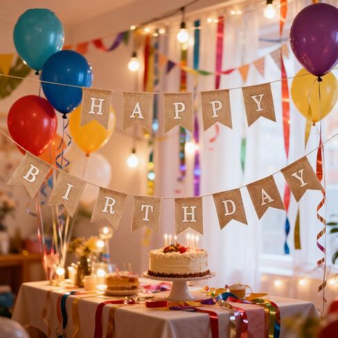 Swallowtail Flag Burlap Happy Birthday Banner ，Birthday Party Decoration Banner ，Black and White Fonts Optional .(White) in Saudi Arabia