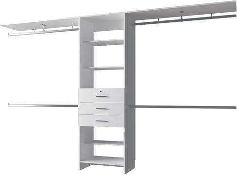 FM Furniture Geek Modular Closet Organizer System with Hanging Rods, Shelves, and Drawers, White in Kuwait