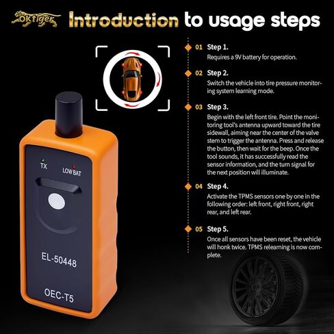 Oktiger TPMS Relearn Tool for GM Vehicles, EL-50448 Tire Pressure Monitor Sensor Activation Reset Tool, Auto TPMS Reset Tool OEC-T5 Compatible with Chevy GMC Buick Cadillac, 315/433 MHz in Kuwait