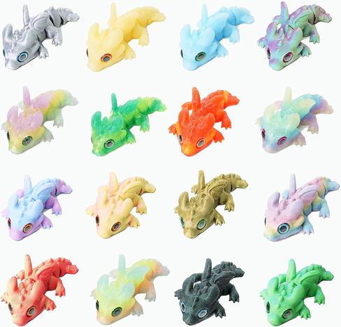 16Pcs Articulated Dragon Bulk, 3D Printed Dragon Small Animal Figurines, 3D Printed Fidget Toys for Easter Basket Stuffers, Desk Pets for Kids Classroom Prizes, Sensory Toys for Boys Girls in Kuwait