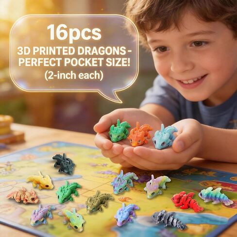 16Pcs Articulated Dragon Bulk, 3D Printed Dragon Small Animal Figurines, 3D Printed Fidget Toys for Easter Basket Stuffers, Desk Pets for Kids Classroom Prizes, Sensory Toys for Boys Girls in Kuwait