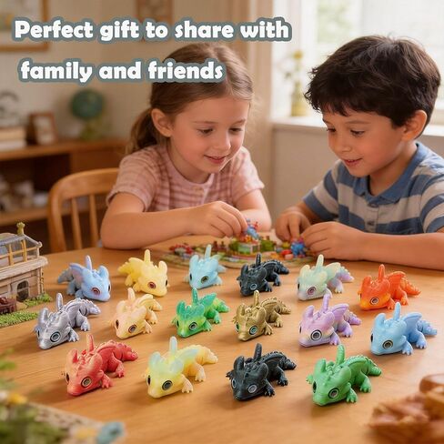 16Pcs Articulated Dragon Bulk, 3D Printed Dragon Small Animal Figurines, 3D Printed Fidget Toys for Easter Basket Stuffers, Desk Pets for Kids Classroom Prizes, Sensory Toys for Boys Girls in Kuwait