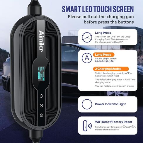 AIMILER Level 1/2 Tesla Charger, 16A, 25ft Cable ETL Certified, 240V NEMA 6-20P Plug & 110V 5-15P Adapter Cable, Portable Electric Car EV Charger for Tesla Models Y/X/3/S or Other Nacs EVs (Black) in Kuwait