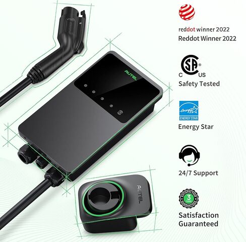 شاحن Autel Level 2 EV يصل إلى 50 أمبير، 240 فولت، محطة شحن سيارة داخلية/خارجية مع موصل J1772، واي فاي وبلوتوث، EVSE، سلك صلب، كابل 25 قدم مع حافظة منفصلة، ​​رمادي داكن in Kuwait