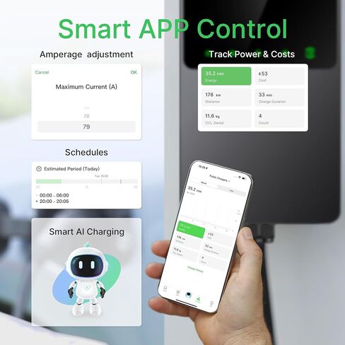 شاحن Autel Level 2 EV يصل إلى 50 أمبير، 240 فولت، محطة شحن سيارة داخلية/خارجية مع موصل J1772، واي فاي وبلوتوث، EVSE، سلك صلب، كابل 25 قدم مع حافظة منفصلة، ​​رمادي داكن in Kuwait