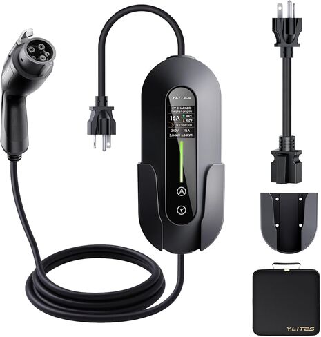 2026 Upgraded Level 1 & 2 Portable EV Charger, 25Ft J1772 Charging Cable, 8–16Amp Adjustable Current with Delay Start, 110–240V, NEMA 6-20 Plug with 5-15 Adapter, for All EVs & PHEVs in Kuwait