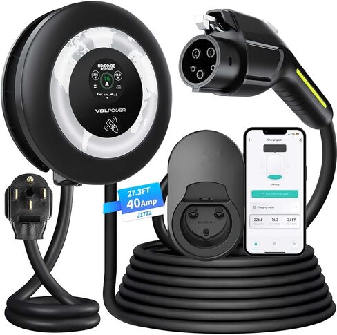 Level 2 EV Charger, 11.5KW /50A Fast Home Charging Station, 27.3ft Extended Charging Cable, J1772 Wall Car Charger with Smart App (WiFi), 240V Electric Car Charger with NEMA 14-50 EC51W in Kuwait