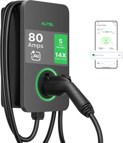 Autel MaxiCharger Level 2 Electric Vehicle (EV) Charger, up to 80 Amp Fast Charging EV Charger Level 2, Integrated Cloud with AI, Indoor/Outdoor Charging Stations J1772, Hardwired in Kuwait