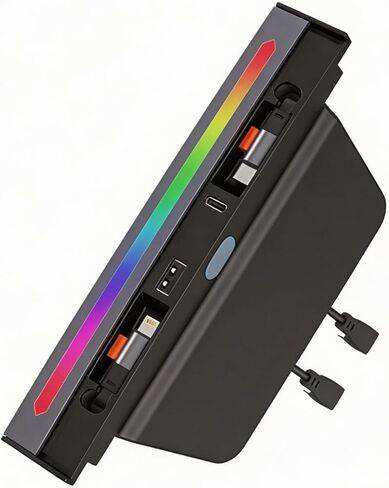 موزع USB متوافق مع طراز Tesla Y 2021-2024 والطراز 3 2021-2023، شاحن وحدة تحكم مركزية بـ 4 منافذ مع كابلات C&Lightning قابلة للسحب وإضاءة RGB in Kuwait