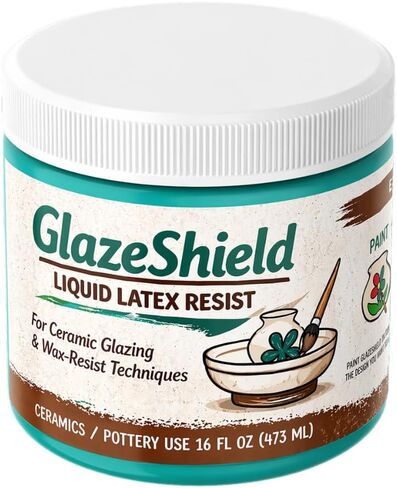 GlazeShield Liquid Latex Resist for Ceramics & Pottery – Peelable Glaze Resist, Wax Resist Alternative, Clean Lines, Easy Peel Application (16 oz Green) in Kuwait