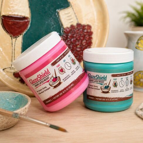 GlazeShield Liquid Latex Resist for Ceramics & Pottery – Peelable Glaze Resist, Wax Resist Alternative, Clean Lines, Easy Peel Application (16 oz Green) in Kuwait
