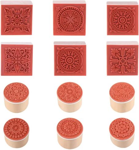 12 Piece Wooden Floral Pattern Stamp Set ，Rubber Stamps Round and Square Decorative Wooden Stamps Set for DIY Crafts, Card Making and Scrapbooking in Kuwait