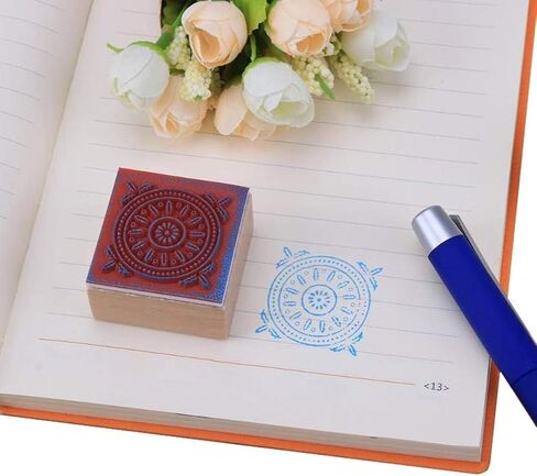 12 Piece Wooden Floral Pattern Stamp Set ，Rubber Stamps Round and Square Decorative Wooden Stamps Set for DIY Crafts, Card Making and Scrapbooking in Kuwait